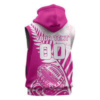 Custom New Zealand Rugby Silver Fern Sleeveless Zip Hoodie Aotearoa Maori Pink Version - Wonder Print Shop