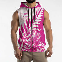 Custom New Zealand Rugby Silver Fern Sleeveless Zip Hoodie Aotearoa Maori Pink Version - Wonder Print Shop