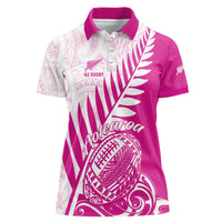 Custom New Zealand Rugby Silver Fern Women Polo Shirt Aotearoa Maori Pink Version - Wonder Print Shop
