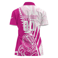 Custom New Zealand Rugby Silver Fern Women Polo Shirt Aotearoa Maori Pink Version - Wonder Print Shop