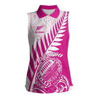 Custom New Zealand Rugby Silver Fern Women Sleeveless Polo Shirt Aotearoa Maori Pink Version - Wonder Print Shop
