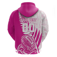 Custom New Zealand Rugby Silver Fern Zip Hoodie Aotearoa Maori Pink Version - Wonder Print Shop
