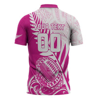 Custom New Zealand Rugby Silver Fern Zipper Polo Shirt Aotearoa Maori Pink Version - Wonder Print Shop