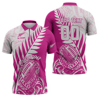 Custom New Zealand Rugby Silver Fern Zipper Polo Shirt Aotearoa Maori Pink Version - Wonder Print Shop