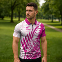 Custom New Zealand Rugby Silver Fern Zipper Polo Shirt Aotearoa Maori Pink Version - Wonder Print Shop