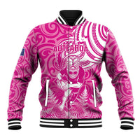 New Zealand Silver Fern Rugby All Pink Baseball Jacket Maori Tiki Player With Ta Moko Tribal - Wonder Print Shop