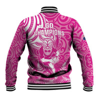 New Zealand Silver Fern Rugby All Pink Baseball Jacket Maori Tiki Player With Ta Moko Tribal - Wonder Print Shop