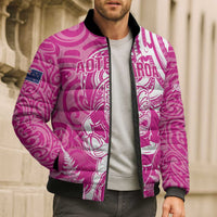 New Zealand Silver Fern Rugby All Pink Bomber Puffer Jacket Maori Tiki Player With Ta Moko Tribal - Wonder Print Shop