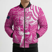 New Zealand Silver Fern Rugby All Pink Bomber Puffer Jacket Maori Tiki Player With Ta Moko Tribal - Wonder Print Shop