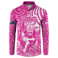 New Zealand Silver Fern Rugby All Pink Button Sweatshirt Maori Tiki Player With Ta Moko Tribal - Wonder Print Shop