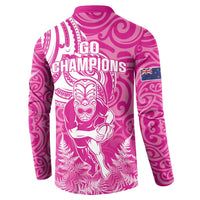 New Zealand Silver Fern Rugby All Pink Button Sweatshirt Maori Tiki Player With Ta Moko Tribal - Wonder Print Shop