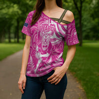 New Zealand Silver Fern Rugby All Pink Cross Shoulder Shirt Maori Tiki Player With Ta Moko Tribal - Wonder Print Shop