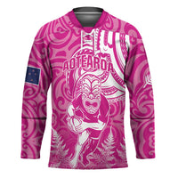 New Zealand Silver Fern Rugby All Pink Hockey Jersey Maori Tiki Player With Ta Moko Tribal - Wonder Print Shop
