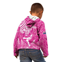 New Zealand Silver Fern Rugby All Pink Kid Hoodie Maori Tiki Player With Ta Moko Tribal - Wonder Print Shop