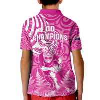 New Zealand Silver Fern Rugby All Pink Kid Polo Shirt Maori Tiki Player With Ta Moko Tribal - Wonder Print Shop