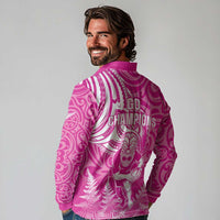 New Zealand Silver Fern Rugby All Pink Long Sleeve Polo Shirt Maori Tiki Player With Ta Moko Tribal - Wonder Print Shop