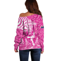 New Zealand Silver Fern Rugby All Pink Off Shoulder Sweater Maori Tiki Player With Ta Moko Tribal - Wonder Print Shop
