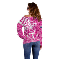 New Zealand Silver Fern Rugby All Pink Off Shoulder Sweater Maori Tiki Player With Ta Moko Tribal - Wonder Print Shop