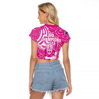 New Zealand Silver Fern Rugby All Pink Raglan Cropped T Shirt Maori Tiki Player With Ta Moko Tribal - Wonder Print Shop