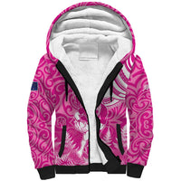 New Zealand Silver Fern Rugby All Pink Sherpa Hoodie Maori Tiki Player With Ta Moko Tribal - Wonder Print Shop