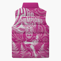 New Zealand Silver Fern Rugby All Pink Sleeveless Puffer Jacket Maori Tiki Player With Ta Moko Tribal - Wonder Print Shop