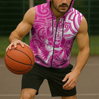 New Zealand Silver Fern Rugby All Pink Sleeveless Zip Hoodie Maori Tiki Player With Ta Moko Tribal - Wonder Print Shop