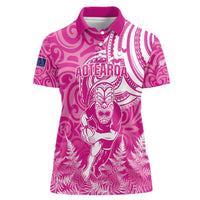 New Zealand Silver Fern Rugby All Pink Women Polo Shirt Maori Tiki Player With Ta Moko Tribal - Wonder Print Shop