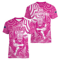 New Zealand Silver Fern Rugby All Pink Women V-Neck T-Shirt Maori Tiki Player With Ta Moko Tribal - Wonder Print Shop