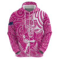 New Zealand Silver Fern Rugby All Pink Zip Hoodie Maori Tiki Player With Ta Moko Tribal - Wonder Print Shop