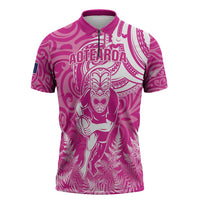 New Zealand Silver Fern Rugby All Pink Zipper Polo Shirt Maori Tiki Player With Ta Moko Tribal - Wonder Print Shop