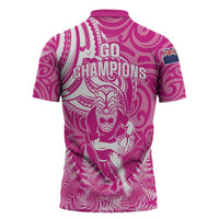 New Zealand Silver Fern Rugby All Pink Zipper Polo Shirt Maori Tiki Player With Ta Moko Tribal - Wonder Print Shop