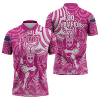 New Zealand Silver Fern Rugby All Pink Zipper Polo Shirt Maori Tiki Player With Ta Moko Tribal - Wonder Print Shop