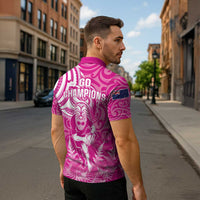 New Zealand Silver Fern Rugby All Pink Zipper Polo Shirt Maori Tiki Player With Ta Moko Tribal - Wonder Print Shop