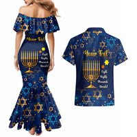 Personalised Hanukkah Festival Couples Matching Mermaid Dress and Hawaiian Shirt Eight Nights Menorah Dreidel - Wonder Print Shop