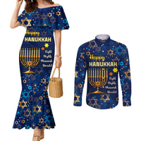 personalised-hanukkah-festival-couples-matching-mermaid-dress-and-long-sleeve-button-shirt-eight-nights-menorah-dreidel