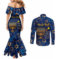 personalised-hanukkah-festival-couples-matching-mermaid-dress-and-long-sleeve-button-shirt-eight-nights-menorah-dreidel