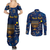 Personalised Hanukkah Festival Couples Matching Summer Maxi Dress and Long Sleeve Button Shirt Eight Nights Menorah Dreidel - Wonder Print Shop