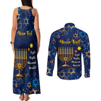 Personalised Hanukkah Festival Couples Matching Tank Maxi Dress and Long Sleeve Button Shirt Eight Nights Menorah Dreidel - Wonder Print Shop