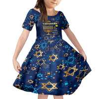 Personalised Hanukkah Festival Family Matching Off Shoulder Long Sleeve Dress and Hawaiian Shirt Eight Nights Menorah Dreidel - Wonder Print Shop