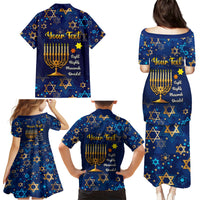 Personalised Hanukkah Festival Family Matching Puletasi Dress and Hawaiian Shirt Eight Nights Menorah Dreidel - Wonder Print Shop