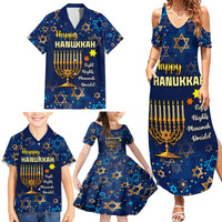 Personalised Hanukkah Festival Family Matching Summer Maxi Dress and Hawaiian Shirt Eight Nights Menorah Dreidel - Wonder Print Shop