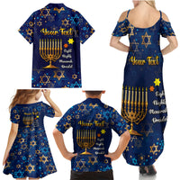 Personalised Hanukkah Festival Family Matching Summer Maxi Dress and Hawaiian Shirt Eight Nights Menorah Dreidel - Wonder Print Shop