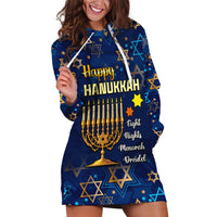 Personalised Hanukkah Festival Hoodie Dress Eight Nights Menorah Dreidel - Wonder Print Shop