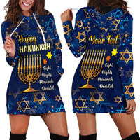 Personalised Hanukkah Festival Hoodie Dress Eight Nights Menorah Dreidel - Wonder Print Shop