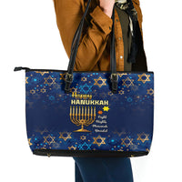 Hanukkah Festival Leather Tote Bag Eight Nights Menorah Dreidel - Wonder Print Shop