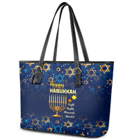 Hanukkah Festival Leather Tote Bag Eight Nights Menorah Dreidel - Wonder Print Shop