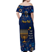 Personalised Hanukkah Festival Off Shoulder Maxi Dress Eight Nights Menorah Dreidel - Wonder Print Shop
