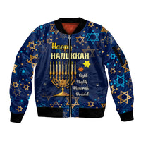 Personalised Hanukkah Festival Sleeve Zip Bomber Jacket Eight Nights Menorah Dreidel - Wonder Print Shop