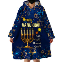 Personalised Hanukkah Festival Wearable Blanket Hoodie Eight Nights Menorah Dreidel - Wonder Print Shop