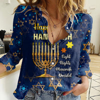 Personalised Hanukkah Festival Women Casual Shirt Eight Nights Menorah Dreidel - Wonder Print Shop